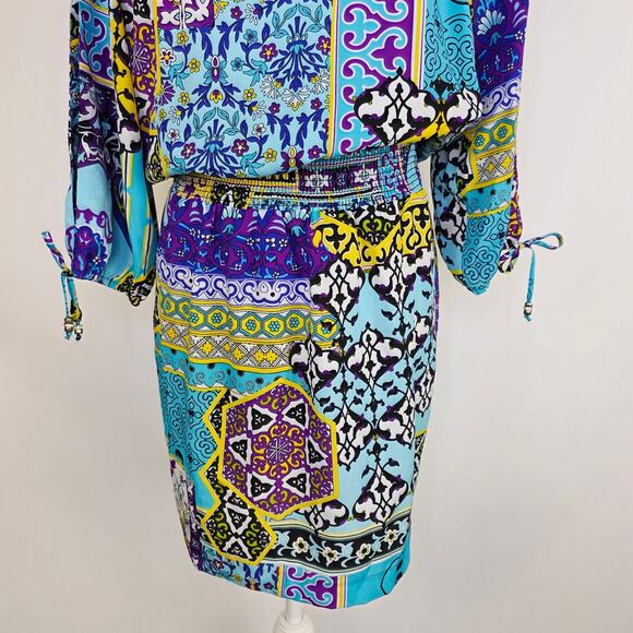 Cache Mini Blouson Dress Small Blue Purple Patchwork Boho Y2K Eclectic Artsy - Picture 4 of 11